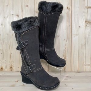 BareTraps "Cathy" Gray Suede Winter Wedge Boots